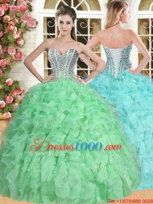 Fabulous Sleeveless Lace Up Floor Length Beading and Ruffles Sweet 16 Dress