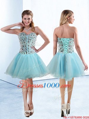 Custom Design Light Blue Sweetheart Neckline Beading Club Wear Sleeveless Lace Up