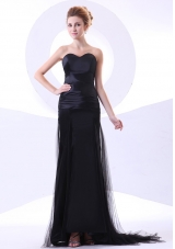 Sweetheart Black Tulle Taffeta Brush Prom Dress