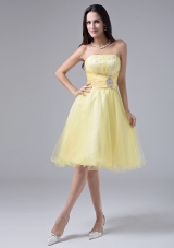 Light Yellow Short Prom Dress Beaded Ruch Organza