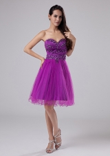 Fuchsia Organza Beaded Short Prom Dress Sweetheart