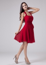 Red Halter Knee-length Pleating Prom Dress Party