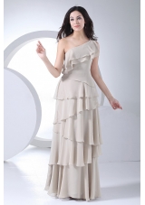 Grey One Shoulder Ruffled Layers Chiffon Prom Dress