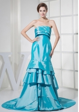 Aqua Blue Ruffled Layers Prom Dress For Formal Evening