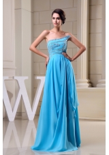 Baby Blue Empire Beading Strapless Chiffon Prom Dress