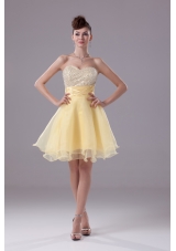 Light Yellow Sweetheart Knee-length Beading Prom Dress