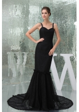 Mermaid Straps Exclusive Black Court Train Prom Dress