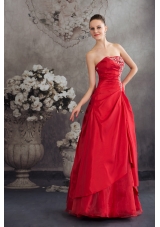 Red Appliques Strapless Long A-line Prom Dress