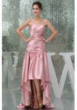 Spaghetti Straps Pink Empire High Low Prom Dress For 2013 Customize