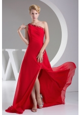 Appliques One Shoulder Red Classical Column Prom / Evening Dress