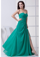 High Slit Sweetheart Ruching Column Prom Dress