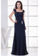 Navy Blue Straps Column Appliques Long Prom Dress