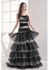 A-line Sweetheart Black Ruffled Layers Prom Dress