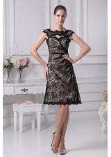 Bateau Lace Black Knee-length A-line Mother of the Bride Dress