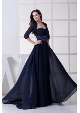 Beading Strapless Navy Blue Long Mother of the Bride Dress