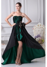 Black and Green Sweetheart Bowknot High-low Prom Dress