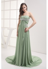 Empire Strapless Beading Chiffon Ruching Prom Dress