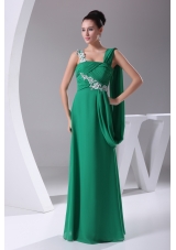 Green Appliques Ruching Empire Long Prom Dress