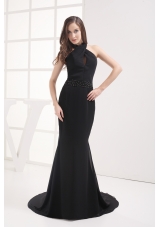 Halter Top Mermaid Beading Black Prom Dress