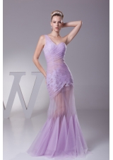 Lavender One Shoulder Mermaid Ruching Appliques Prom Dress