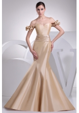 Memraid Off The Shoulder Champage Sash Prom Dress