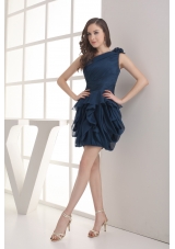 Navy Blue One Shoulder Ruching Mini-length Prom Dress