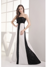 Sequin Black and White Column Strapless Prom Dress