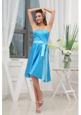 Sweetheart Ruching Sash Knee-length Prom Dress