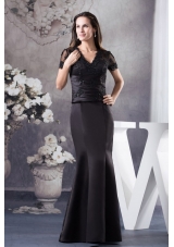 V-neck Mermaid Black Appliques Mother Of The Bride Dress