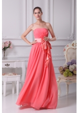 Watermelon Sash Strapless Empire Long Prom Dress