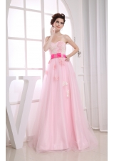 Baby Pink Sweetheart Appliques Organza Prom Dress