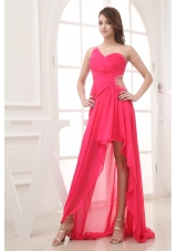 Beading Hot Pink Empire High-low One Shoulder Prom Dress