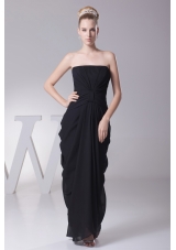 Black Column Strapless Ruching Prom Dress