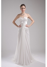 Column Strapless Ruching Chiffon Wedding Dress