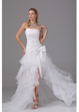 High-low Strapless Ruching Bow Organza Wedding Dress