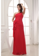 Red Column One Shoulder long Chiffon 2013 Prom Dress