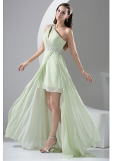 Beaded Single Shoulder High Low Prom Dresses in Apple Green