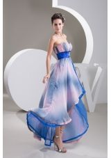 Sweetheart High Low Colorful Pringting Prom Gowns with Beaded Belt