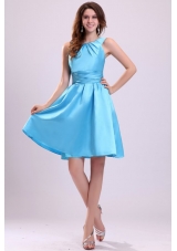 A-line Straps Short Aqua Blue 2014 Prom Party Dress with Ruches