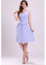 Lavender Chiffon A-line V-neck Knee-length Prom Pageant Dresses