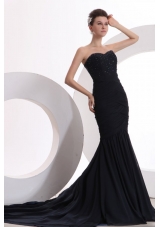 Mermaid Sweetheart Black Chiffon Beaded Dresses For Prom Court