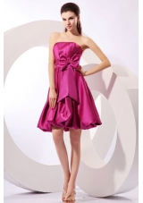 Strapless Fuchsia A-line Knee-length JS Prom Dress with Bowknot