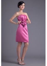 Rose Pink Strapless Flowers Taffeta Dresses for Prom Princess