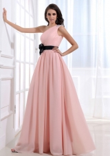 Sash One Shoulder Beads Chiffon Empire Prom Pageant Dress