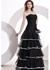 Black Layers Strapless Long Prom Party Dress with White Hem