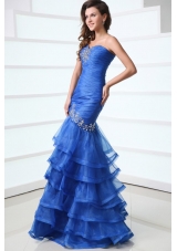 Royal Blue Layered Mermaid Sweetheart Ruched Prom Gown with Beading