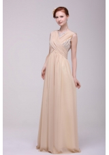 Low Price Beading V-neck Chiffon Prom Dress for 2014 Spring