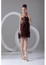 Brown Sweetheart Ruffled Chiffon A-line Prom Evening Dress