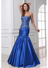 Mermaid Sweetheart Ruche Applique Blue Prom Cocktail Dress