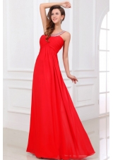 Chiffon One Shoulder Beads Backless Red Prom Holiday Dress